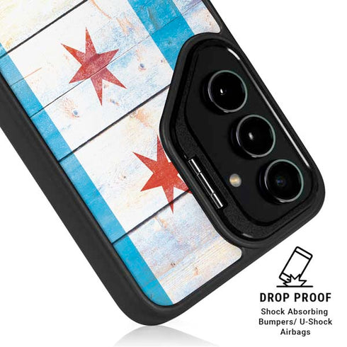 Chicago Flag Light Wood Galaxy S24 FE Kickstand Case